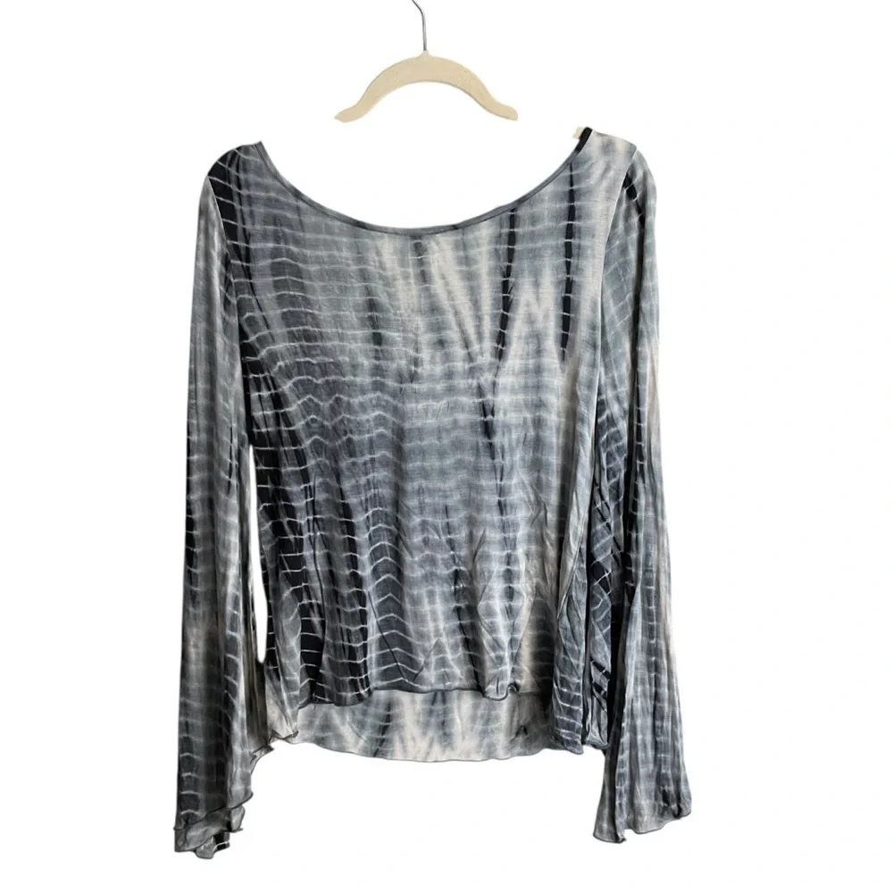 Free People Gray and Cream Long Sleeve Top